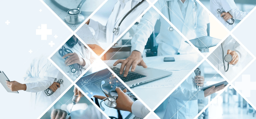 Healthcare professionals using medical technology